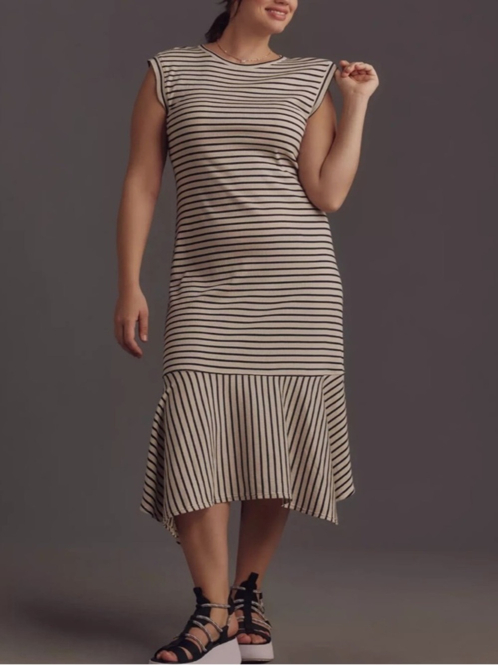 Anthropologie Daily Practice Highline Striped Open Back Midi Dress